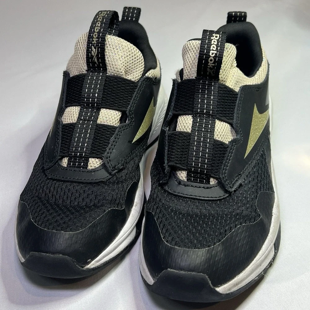 Size 2 Girls Reebok XT Sprinter Slip‎ On Shoes Black Glitter Youth Big Sneakers